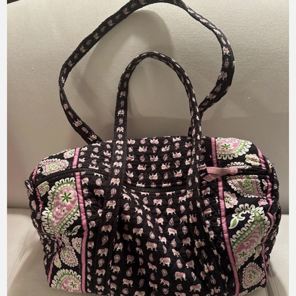 Vintage Retired Vera Bradley Pink Elephant/Paisley Weekender /Duffel Bag EUC 17”